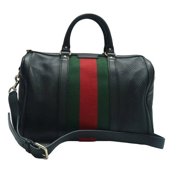 GUCCI Boston Black Leather Satchel 714-033125 - Picture 1 of 12